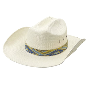 Straw Hat – Off-White with Blue-Yellow Band