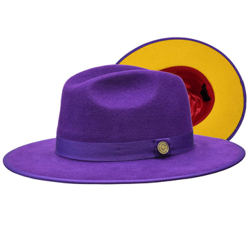 Monarch Gold Bottom Wide Brim Wool Fedora-Purple / Gold