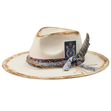 Statement Felt Hat – Distressed Finish, Custom Fabric Trim