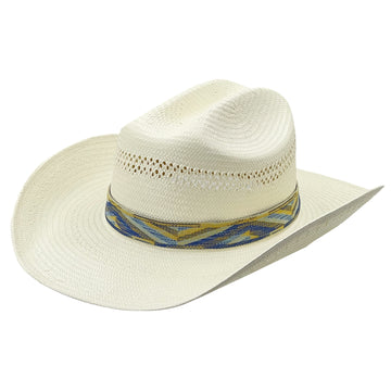 Summer Straw Hat – Blue & Yellow Woven Trim