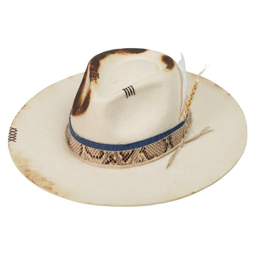 Architectural Felt Hat – Charred Finish, Feathered Wheat