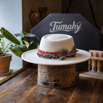 Vintage-Inspired White Felt Boater Hat