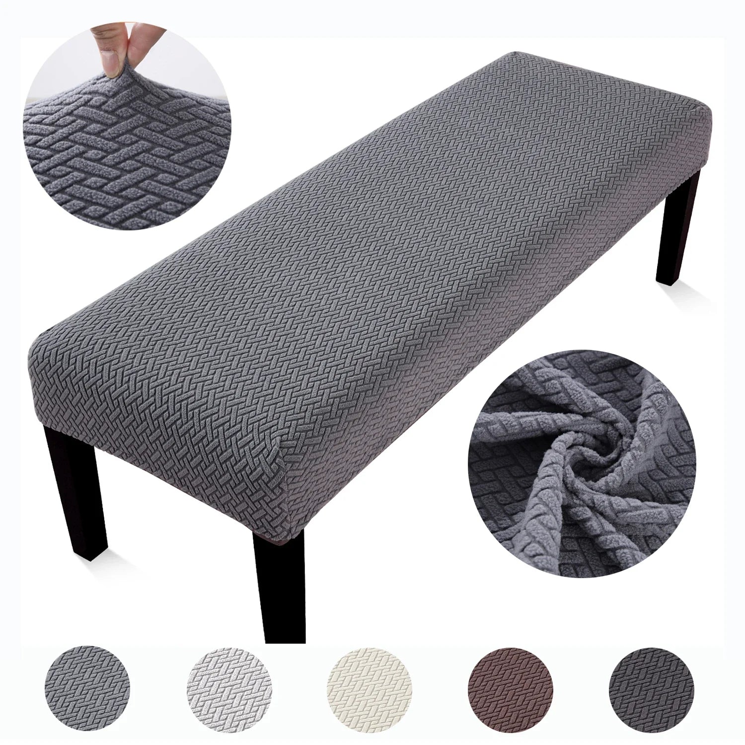 Dining Bench Cover Stretch Jacquard Anti-Dust Removable Bench Washable Slipcover